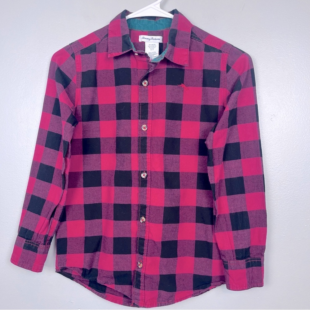 Tommy Bahama Youth 100% Cotton Buffalo Plaid Button Down Size L/ 10-12; Logo